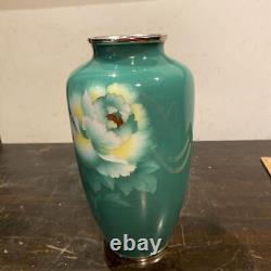 Cloisonne Vase flower pattern Japanese Pot Figurine 8.6 inch tall