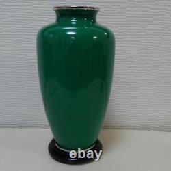 Cloisonne vase Pot 10.6 inch tall Rose Pattern Green Color Japanese
