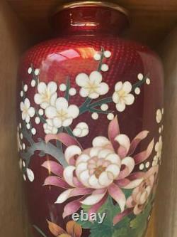Cloisonne vase flower pattern 9.8 inch Japanese art figurine red color