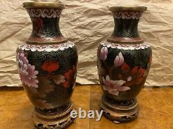 Cloissone Enamel Vases On Stand pair