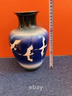 Crane pattern CLOISONNE Vase Pot 10.4 inch tall Japanese traditional art