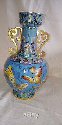 Decorative Japanese Cloisonne Vase Meiji PeriodGold Rimmed With Butterflies