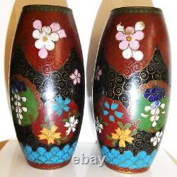 Delightful Pair Of Small Antique Japanese Cloisonne Vases Meiji Period (19thc)