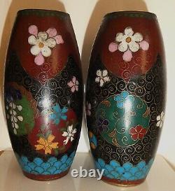 Delightful Pair Of Small Antique Japanese Cloisonne Vases Meiji Period (19thc)