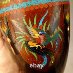 EXCEPTIONAL! Antique JAPANESE JAPAN Vintage CLOISONNE Vase with BIRD and DRAGON