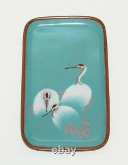 Early Japanese Cloisonne Enamel Minature Tray Of Cranes PIB (Pictured In Book)