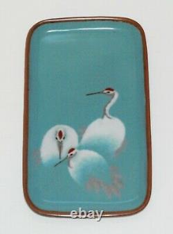 Early Japanese Cloisonne Enamel Minature Tray Of Cranes PIB (Pictured In Book)
