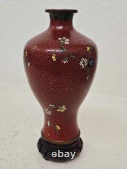 Edo Era 1700s Antique Japanese Cloisonne Ginbari Vase 7 X 4 Sakura Amid Clouds