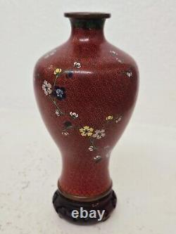 Edo Era 1700s Antique Japanese Cloisonne Ginbari Vase 7 X 4 Sakura Amid Clouds