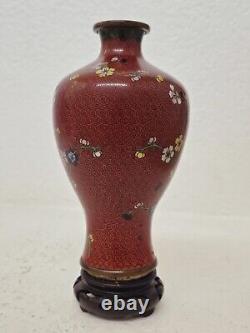 Edo Era 1700s Antique Japanese Cloisonne Ginbari Vase 7 X 4 Sakura Amid Clouds