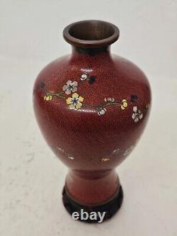 Edo Era 1700s Antique Japanese Cloisonne Ginbari Vase 7 X 4 Sakura Amid Clouds