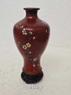 Edo Era 1700s Antique Japanese Cloisonne Ginbari Vase 7 X 4 Sakura Amid Clouds