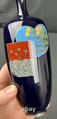 Excellent Antique 7 1/4 Meiji Era Paneled Signed Japanese Cloisonne Vase