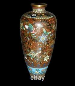 Exceptional Antique Rare Japan Meiji Pair Of Cloisonne Enamel & Goldstone Vases