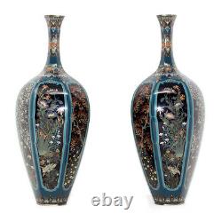 Exceptional Meiji Period Japanese Cloisonne Enamel Vase Pair Ota Hyozo