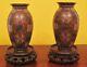 Exceptional Pair Of Japanese Meiji Period Cloisonne Vases And Mahogany Stands