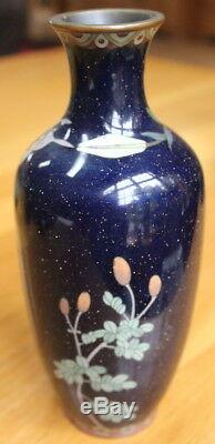 Exceptional large Meiji cloisonné vase! Deep blue. Goldstone. 9 FREE SHIPPING