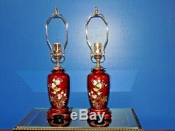 Exquisite Pair Of Chinese/japanese Porcelain/cloisonne Vase Lamps 20 Inches Tall