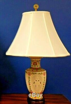 Exquisite Pair Of Chinese/japanese Porcelain/cloisonne Vase Lamps 27 Inches Tall