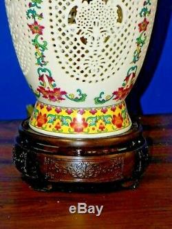 Exquisite Pair Of Chinese/japanese Porcelain/cloisonne Vase Lamps 27 Inches Tall