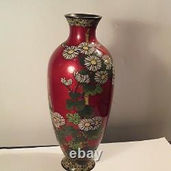 Extremely Fine Japanese Cloisonne Chrysanthemum Bamboo Vase Meiji Period