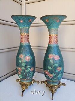 Extremely Rare Ferdinand Barbedienne Signed Pair Japanese Cloisonne Edo Vases