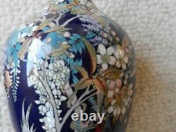 FINE 10 Tall Meiji-era Japanese Cloisonne Vase Chickens & Wisteria