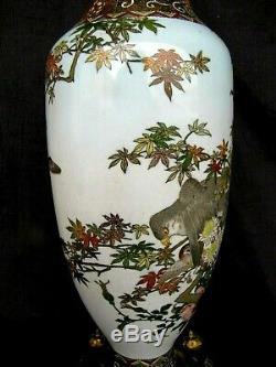 Fabulous 19th Century Japanese Cloisonne Vase Large Hawk Among The Flower Blooms