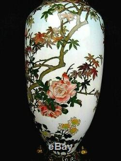 Fabulous 19th Century Japanese Cloisonne Vase Large Hawk Among The Flower Blooms