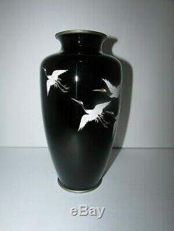 Fine Ando Japanese Cloisonne Vase with 5 Cranes in Flight 604