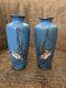 Fine Antique Japanese Cloisonné Enamel Pair Vases Egrets Blue