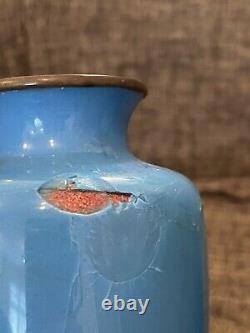 Fine Antique Japanese Cloisonné Enamel Pair Vases Egrets Blue