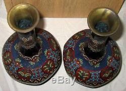 Fine Antique Japanese Cloisonne Enamel Pair Vases with Dragon and Pheonix-Meiji