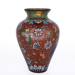 Fine Antique Japanese Cloisonne Vase With a Ho-o Bird and Flowers Meiji Period