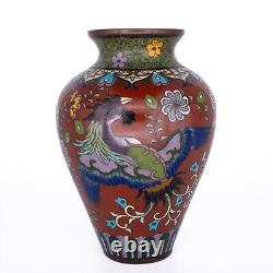Fine Antique Japanese Cloisonne Vase With a Ho-o Bird and Flowers Meiji Period