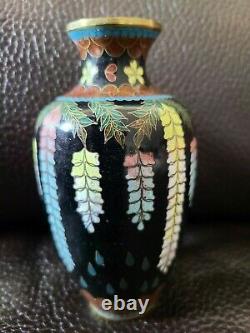 Fine Antique Japanese Meiji Cloisonne Wisteria Vase