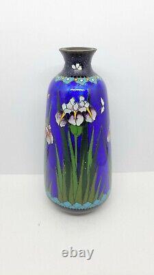 Fine Antique Japanese Meiji Small Cloisonne Vase with Iris Flower, 4 7/8 Tall