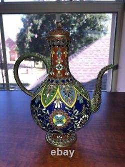 Fine Japanese Cloisonne Enamel Teapot Ewer With Twisted Wire Meiji