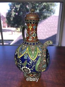 Fine Japanese Cloisonne Enamel Teapot Ewer With Twisted Wire Meiji