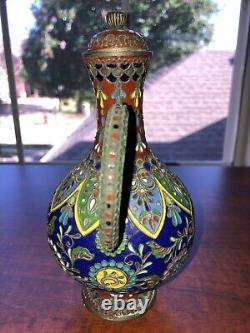 Fine Japanese Cloisonne Enamel Teapot Ewer With Twisted Wire Meiji