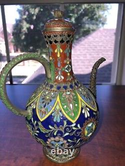 Fine Japanese Cloisonne Enamel Teapot Ewer With Twisted Wire Meiji