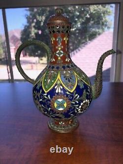 Fine Japanese Cloisonne Enamel Teapot Ewer With Twisted Wire Meiji