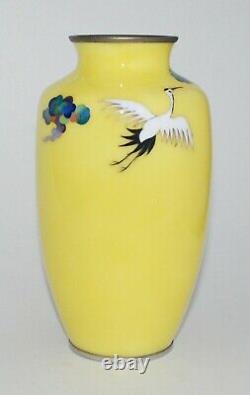 Fine Japanese Cloisonne Enamel Vase with Flying Cranes Artist Signed