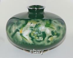 Fine Japanese Cloisonne Enamel Vase with Grapes and Leaves by Ando
