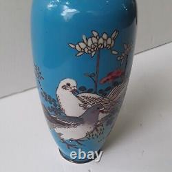 Fine Japanese Cloisonne Pigeon Dove Vase Meiji Period