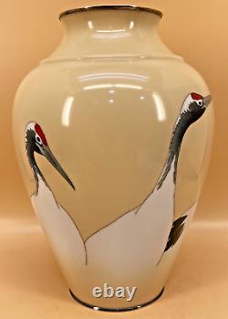 Fine Japanese Meiji Ando Wire & Wireless Cloisonne Vase With Cranes