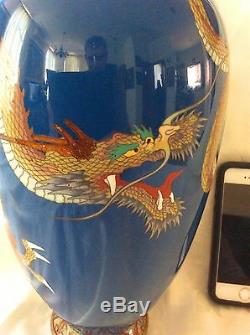 Fine Large Antique Japanese Cloisonne, Flying Dragon, Meiji, 12.6 High