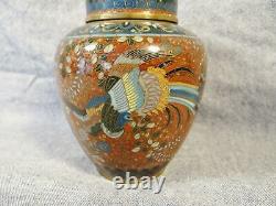 Fine Meiji Cloisonne Ginger Jar Butterflies & Asiatic Pheasant + Copper Dust