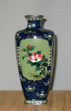 Fine Meiji Japanese Four Panel Silver Cloisonne Enamel Vase Signed Ando