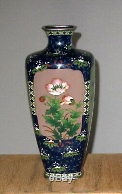Fine Meiji Japanese Four Panel Silver Cloisonne Enamel Vase Signed Ando